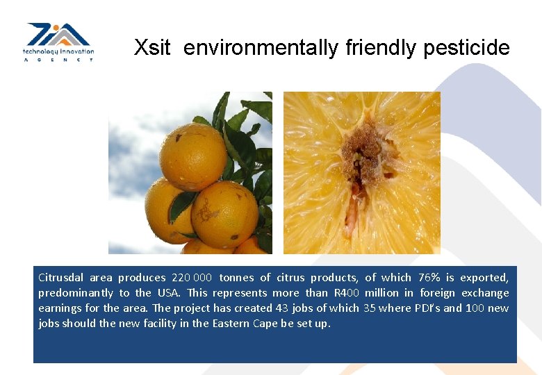 Xsit environmentally friendly pesticide Citrusdal area produces 220 000 tonnes of citrus products, of