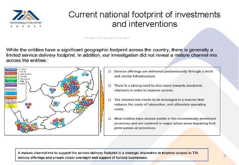 Current national footprint of investments and interventions 6 
