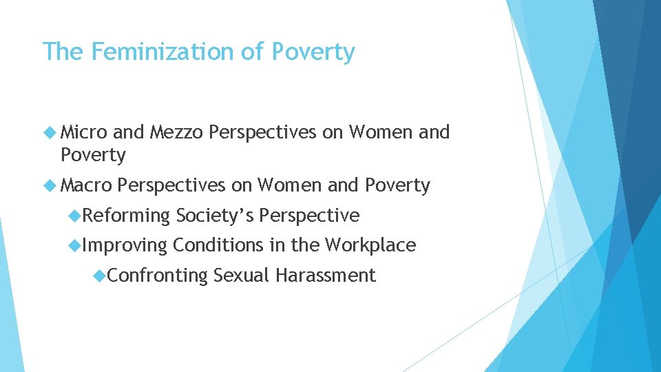 The Feminization of Poverty Micro and Mezzo Perspectives on Women and Poverty Macro Perspectives