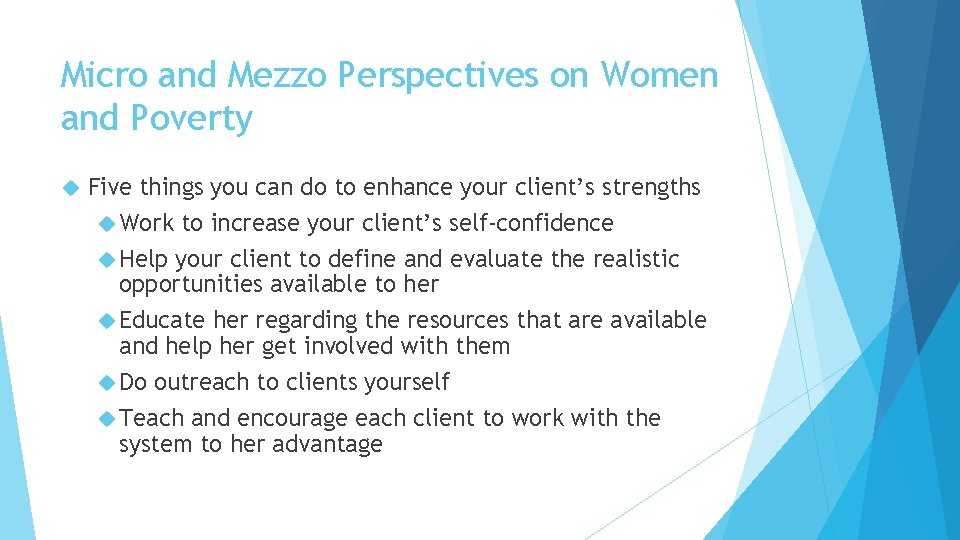 Micro and Mezzo Perspectives on Women and Poverty Five things you can do to