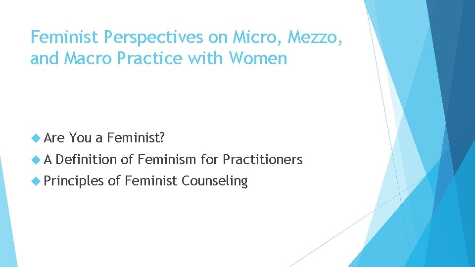 Feminist Perspectives on Micro, Mezzo, and Macro Practice with Women Are A You a