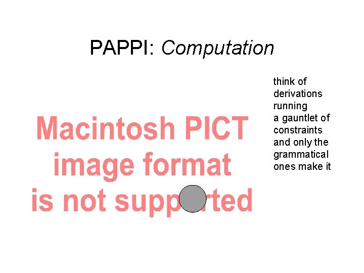 PAPPI: Computation think of derivations running a gauntlet of constraints and only the grammatical