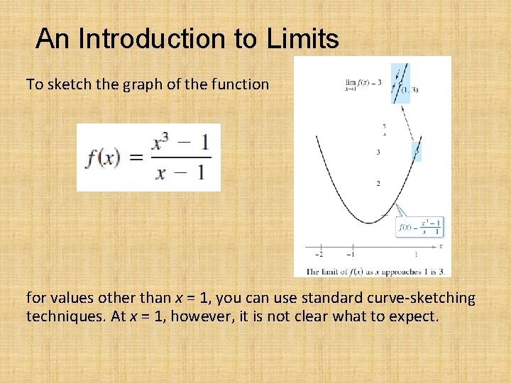 An Introduction to Limits To sketch the graph of the function for values other