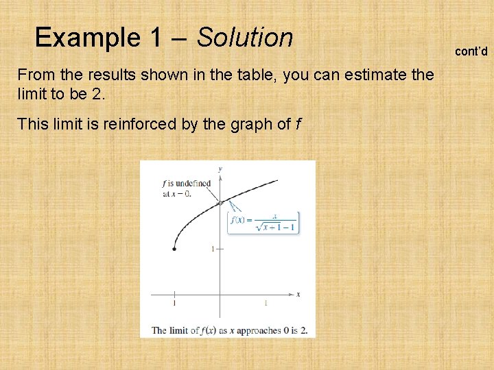 Example 1 – Solution From the results shown in the table, you can estimate
