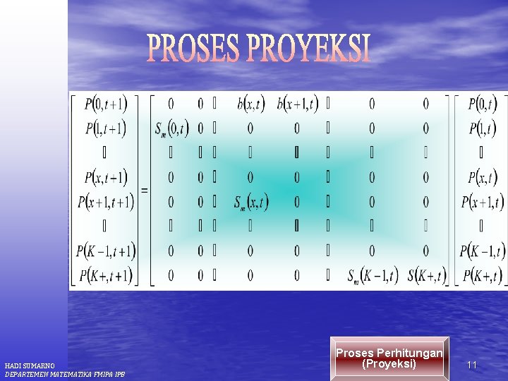 HADI SUMARNO DEPARTEMEN MATEMATIKA FMIPA IPB Proses Perhitungan (Proyeksi) 11 