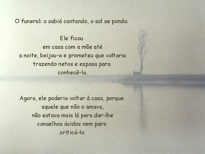 O funeral: o sabiá cantando, o sol se pondo. Ele ficou em casa com