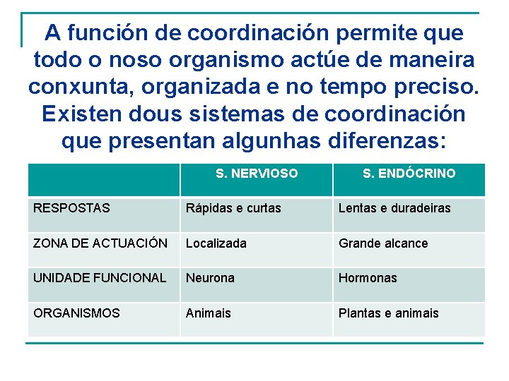 A función de coordinación permite que todo o noso organismo actúe de maneira conxunta,