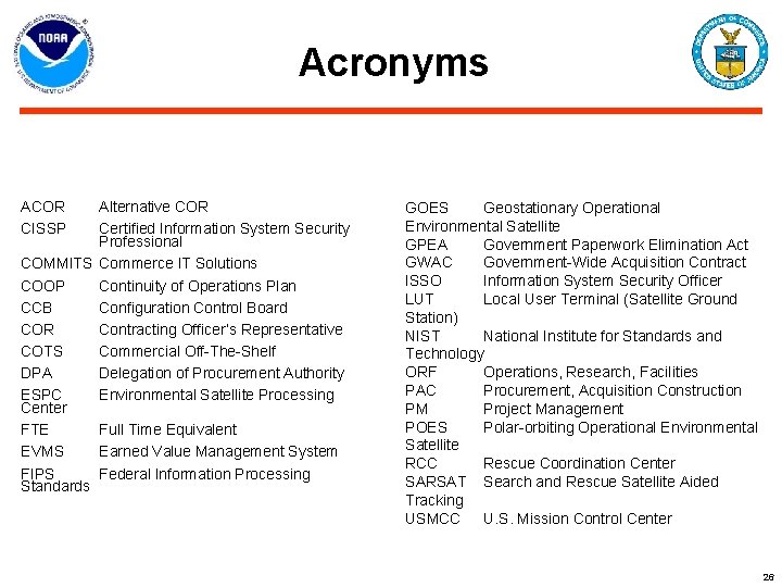 Acronyms ACOR CISSP Alternative COR Certified Information System Security Professional COMMITS Commerce IT Solutions