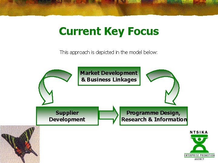 Current Key Focus This approach is depicted in the model below: Market Development &