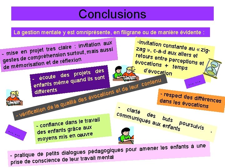 Conclusions La gestion mentale y est omniprésente, en filigrane ou de manière évidente :