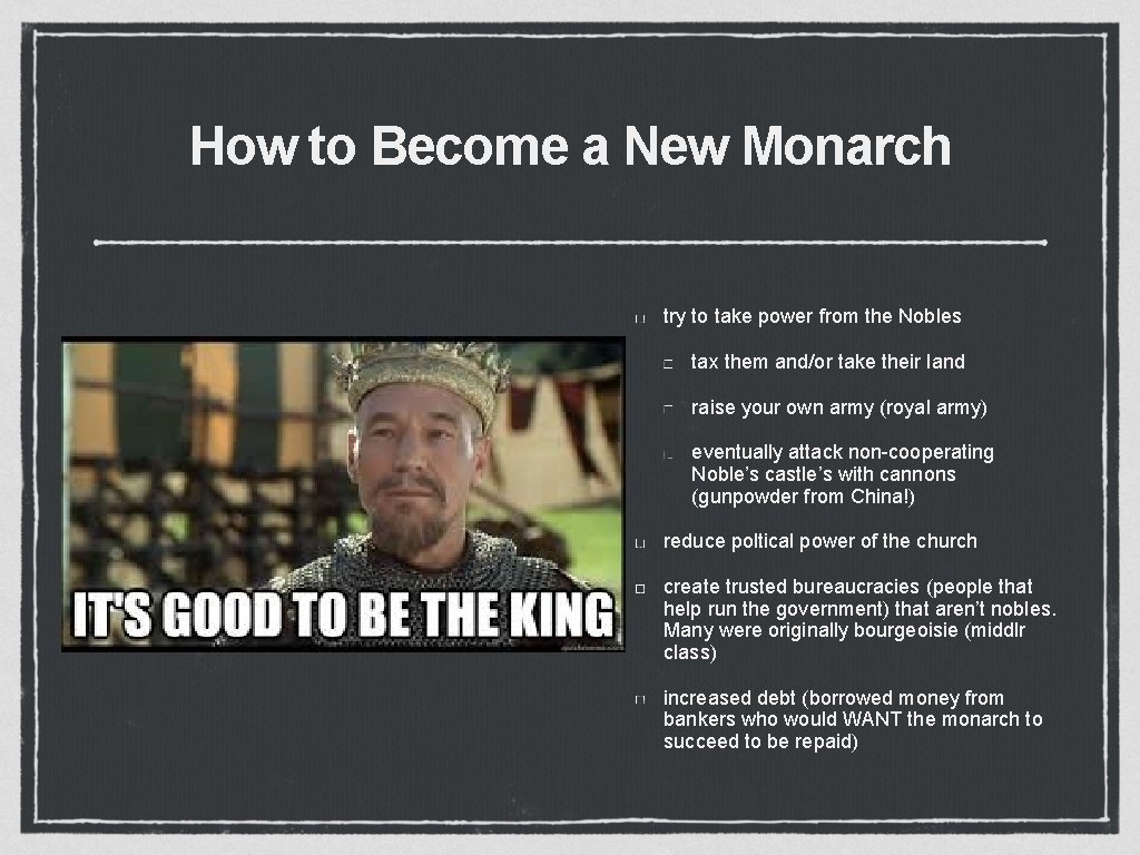 How to Become a New Monarch try to take power from the Nobles tax