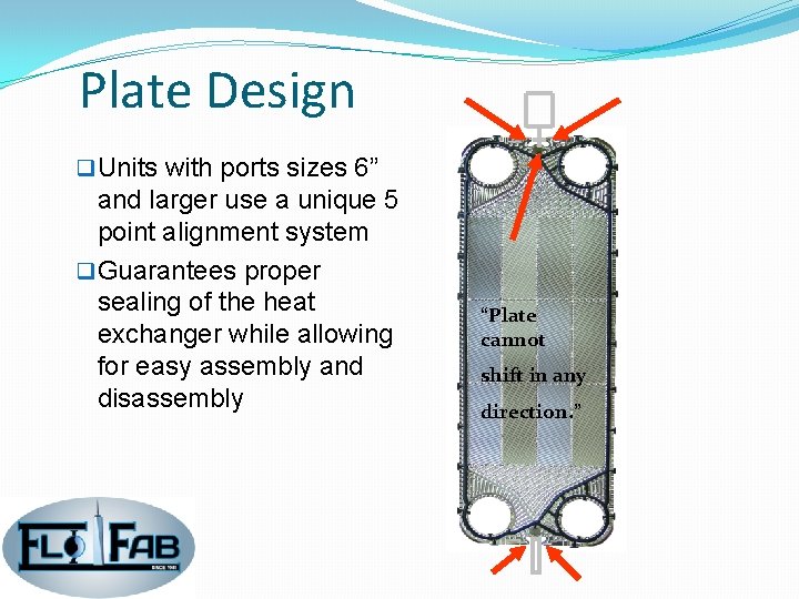 Plate Design q Units with ports sizes 6” and larger use a unique 5