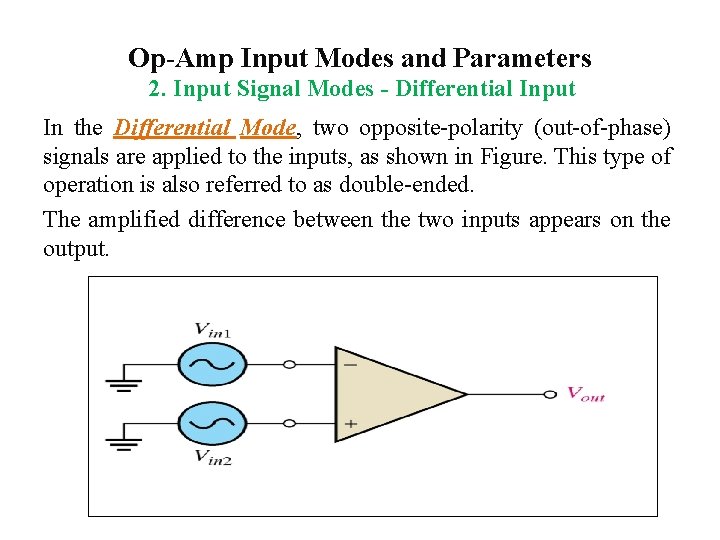 Op-Amp Input Modes and Parameters 2. Input Signal Modes - Differential Input In the