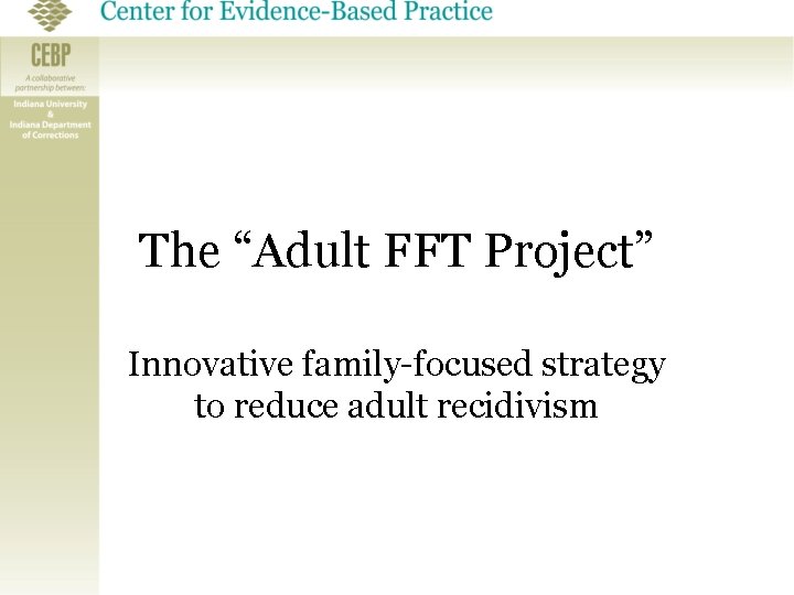 The “Adult FFT Project” Innovative family-focused strategy to reduce adult recidivism 