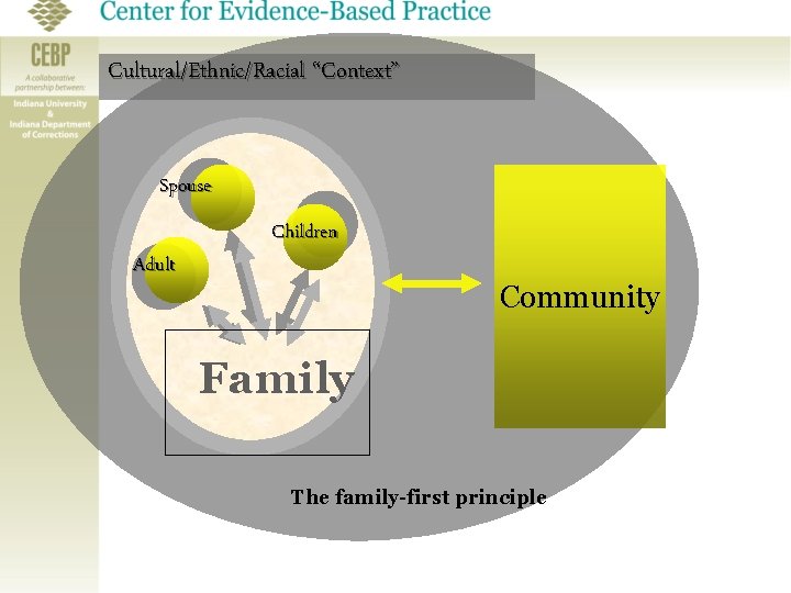 Cultural/Ethnic/Racial “Context” Spouse Adult Children Community Family The family-first principle 