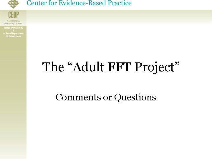 The “Adult FFT Project” Comments or Questions 