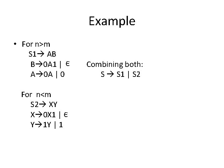 Example • For n>m S 1 AB B 0 A 1 | Є A