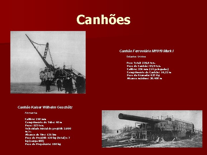 Canhões Canhão Ferroviário M 1919 Mark I Estados Unidos Peso Total: 238, 8 ton.