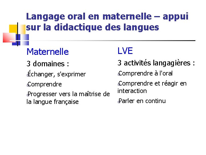 Langage oral en maternelle – appui sur la didactique des langues Maternelle LVE 3