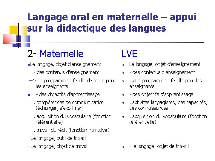 Langage oral en maternelle – appui sur la didactique des langues 2 - Maternelle