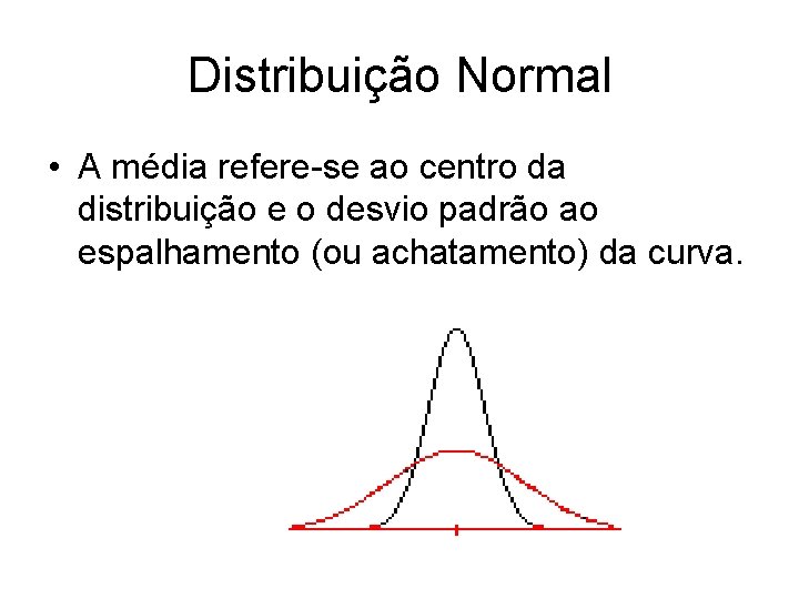 Distribuição Normal • A média refere-se ao centro da distribuição e o desvio padrão