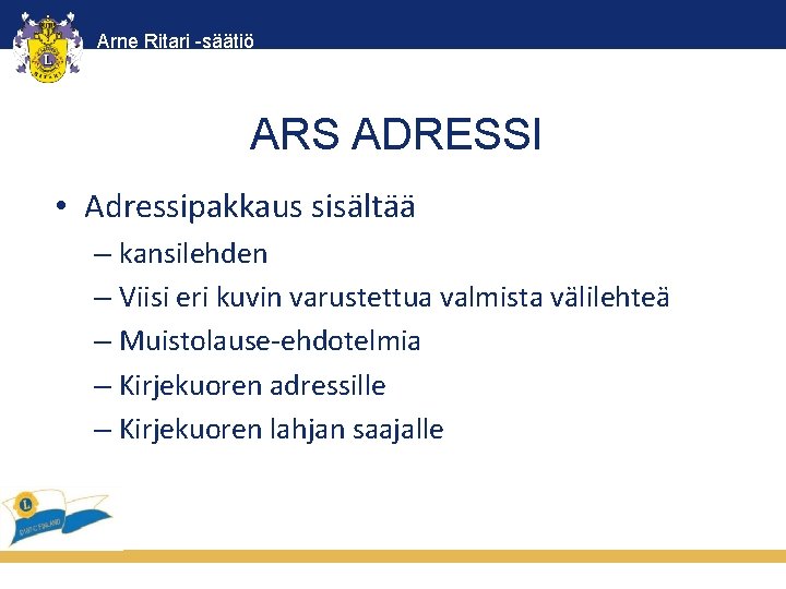 Arne Ritari -säätiö ARS ADRESSI • Adressipakkaus sisältää – kansilehden – Viisi eri kuvin