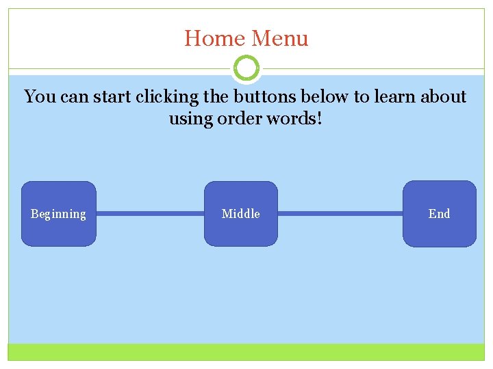 Home Menu You can start clicking the buttons below to learn about using order