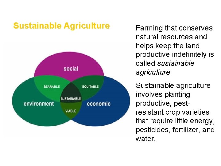 Sustainable Agriculture • Farming that conserves natural resources and helps keep the land productive