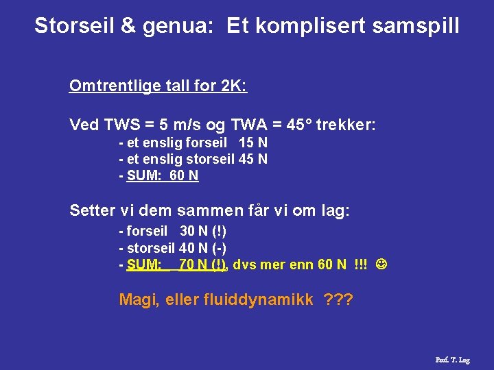 Storseil & genua: Et komplisert samspill Omtrentlige tall for 2 K: Ved TWS =