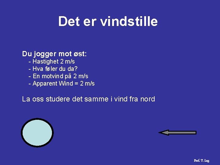 Det er vindstille Du jogger mot øst: - Hastighet 2 m/s - Hva føler