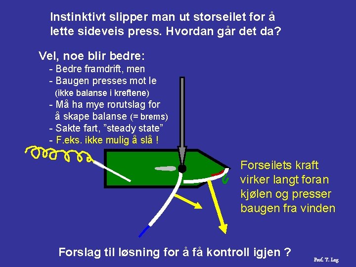 Instinktivt slipper man ut storseilet for å lette sideveis press. Hvordan går det da?