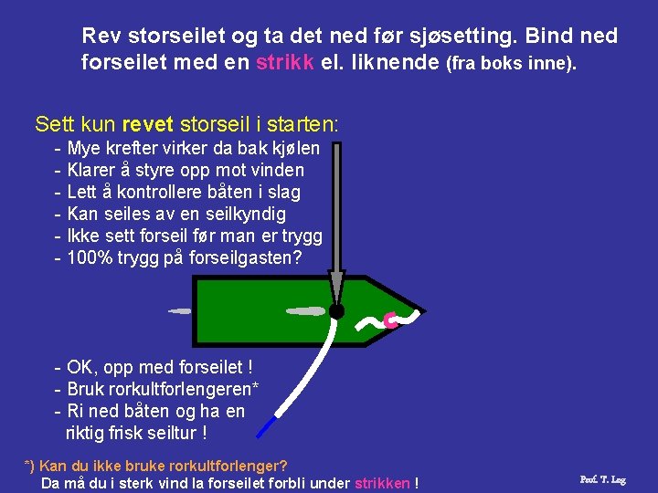 Rev storseilet og ta det ned før sjøsetting. Bind ned forseilet med en strikk