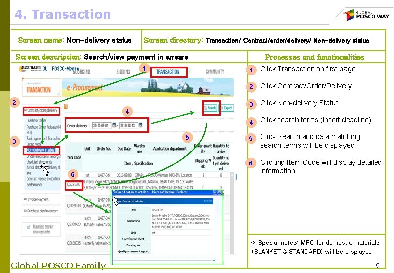 4. Transaction Screen name: Non-delivery status Screen directory: Transaction/ Contract/order/delivery/ Non-delivery status Screen description:
