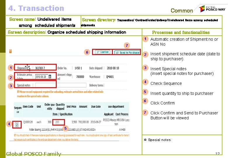 4. Transaction Common Screen name: Undelivered items among scheduled shipments Screen directory: Transaction/ Contract/order/delivery/Undelivered