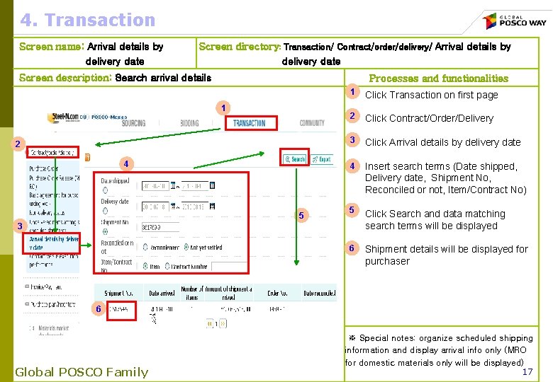 4. Transaction Screen name: Arrival details by delivery date Screen directory: Transaction/ Contract/order/delivery/ Arrival