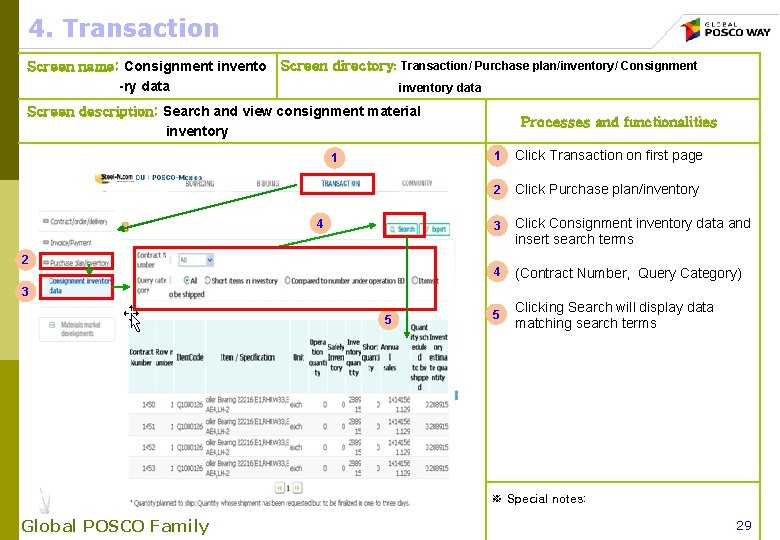 4. Transaction Screen name: Consignment invento -ry data Screen directory: Transaction/ Purchase plan/inventory/ Consignment