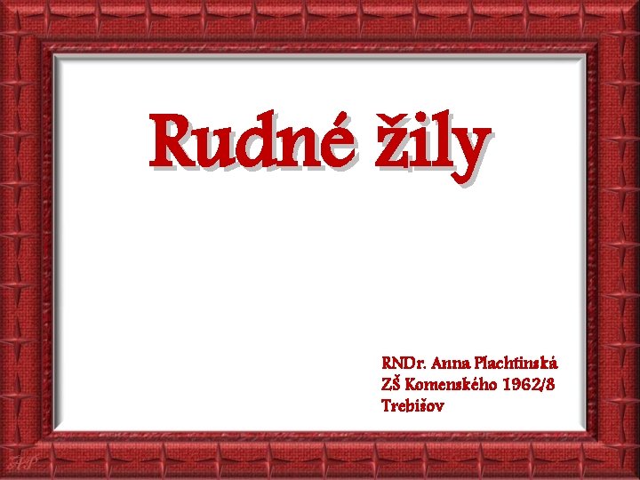 Rudné žily RNDr. Anna Plachtinská ZŠ Komenského 1962/8 Trebišov 