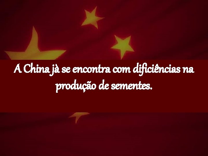 A China jà se encontra com dificiências na produção de sementes. 