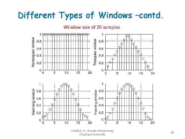 Different Types of Windows –contd. Window size of 20 samples CEN 352, Dr. Ghulam