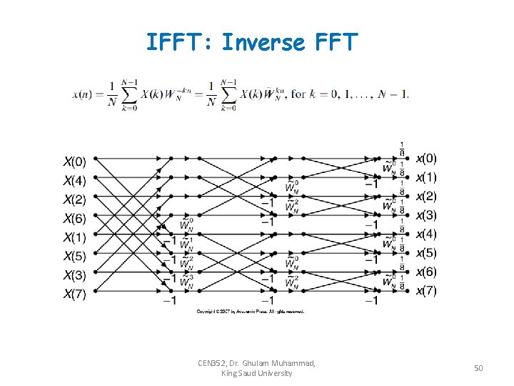 IFFT: Inverse FFT CEN 352, Dr. Ghulam Muhammad, King Saud University 50 