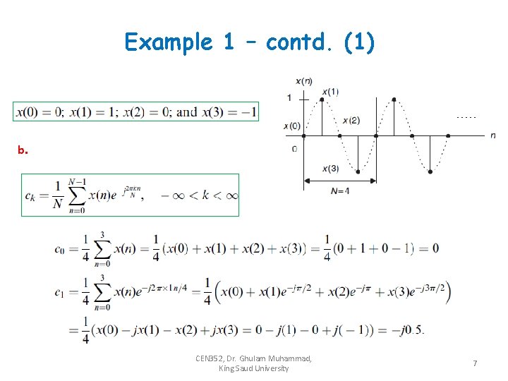 Example 1 – contd. (1) b. CEN 352, Dr. Ghulam Muhammad, King Saud University