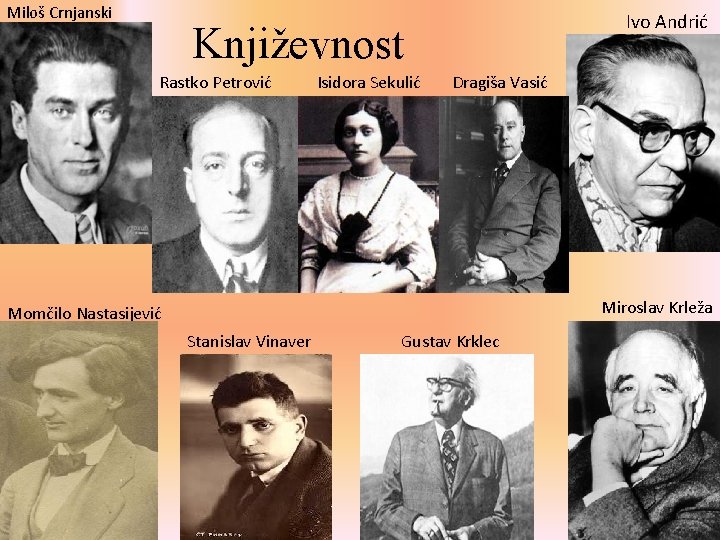 Miloš Crnjanski Ivo Andrić Književnost Rastko Petrović Isidora Sekulić Dragiša Vasić Miroslav Krleža Momčilo