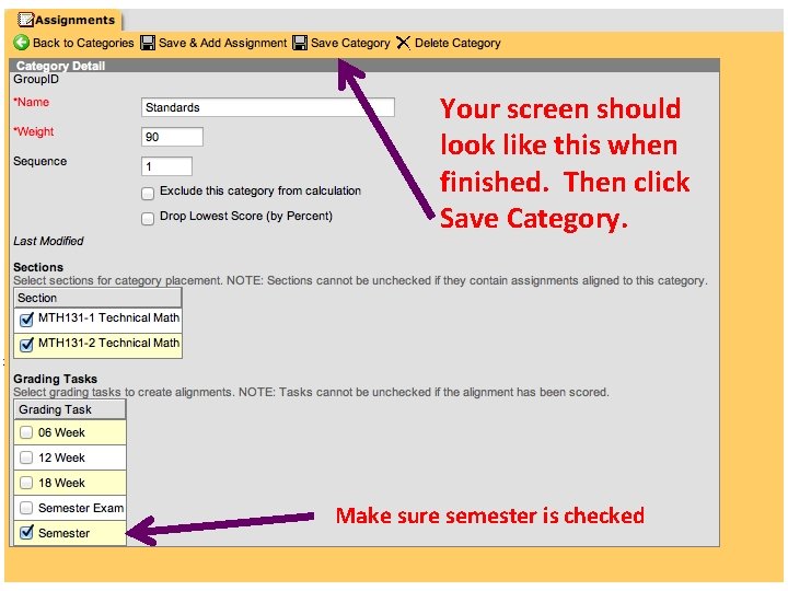 Your screen should look like this when finished. Then click Save Category. Make sure