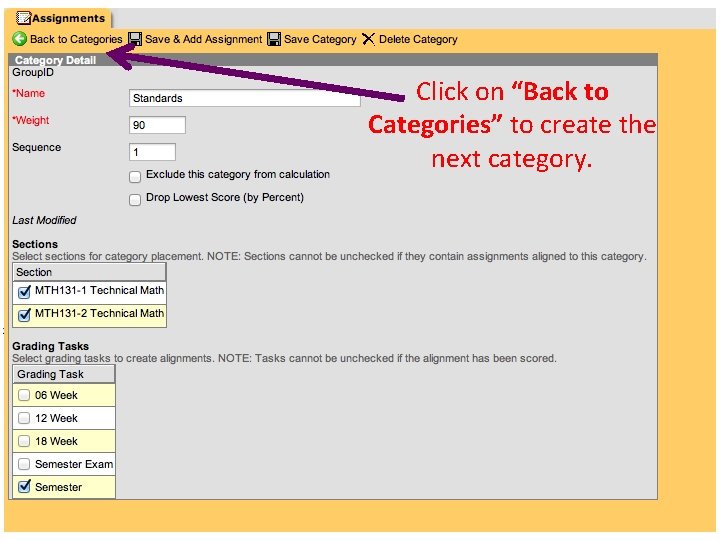 Click on “Back to Categories” to create the next category. 