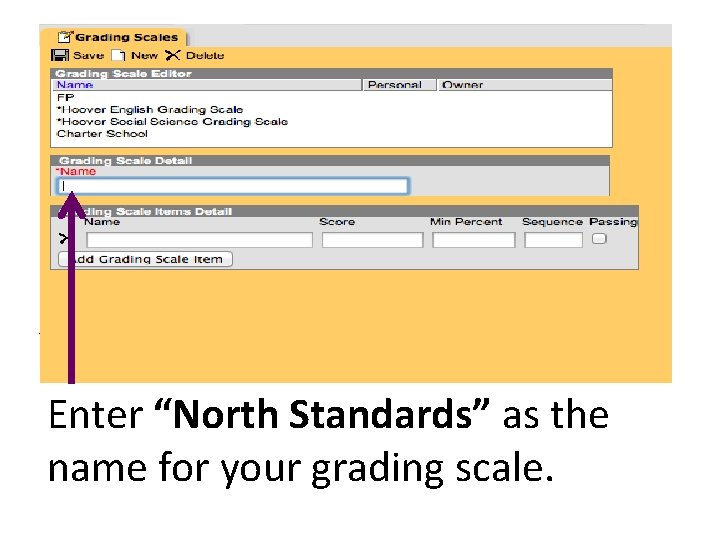 Enter “North Standards” as the name for your grading scale. 