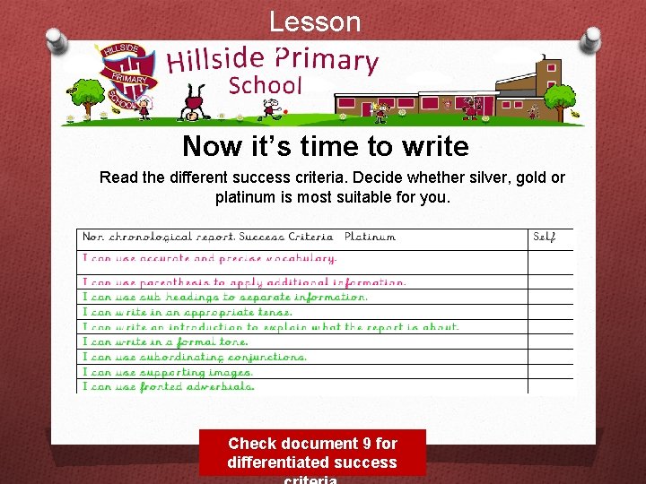 Lesson 7 Now it’s time to write Read the different success criteria. Decide whether