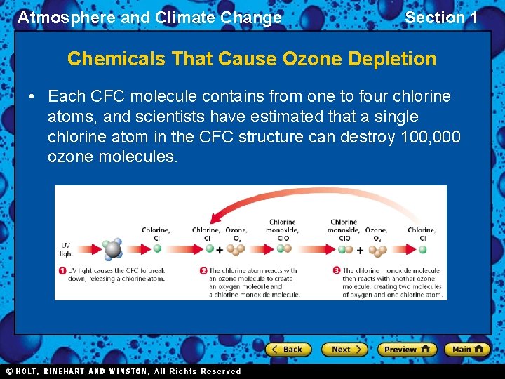 Atmosphere and Climate Change Section 1 Chemicals That Cause Ozone Depletion • Each CFC Atmosphere and Climate Change Section 1 Chemicals That Cause Ozone Depletion • Each CFC