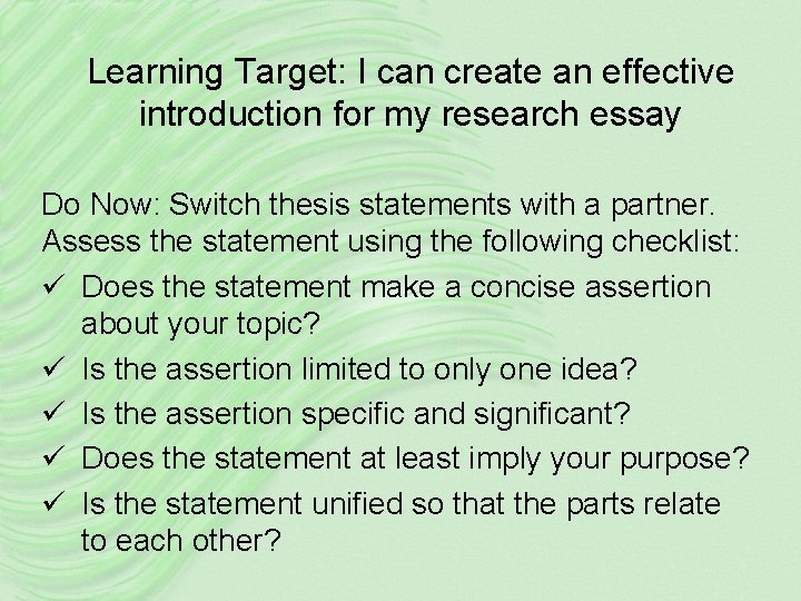 Learning Target I can create an effective introduction