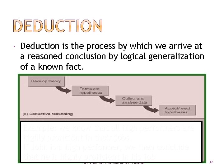  Deduction is the process by which we arrive at a reasoned conclusion by