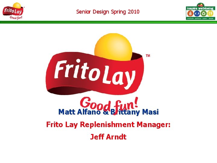 Senior Design Spring 2010 Matt Alfano & Brittany Masi Frito Lay Replenishment Manager: Jeff
